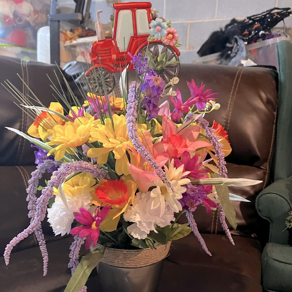 New handmade floral basket arrangement